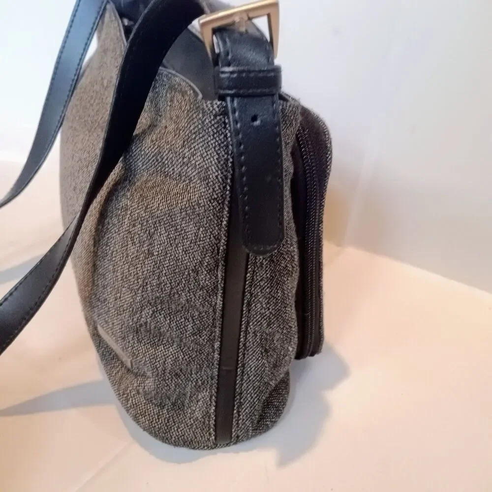 Vintage Capezio Herringbone Canvas Shoulder Bag-Adjustable Straps-Black-Gray